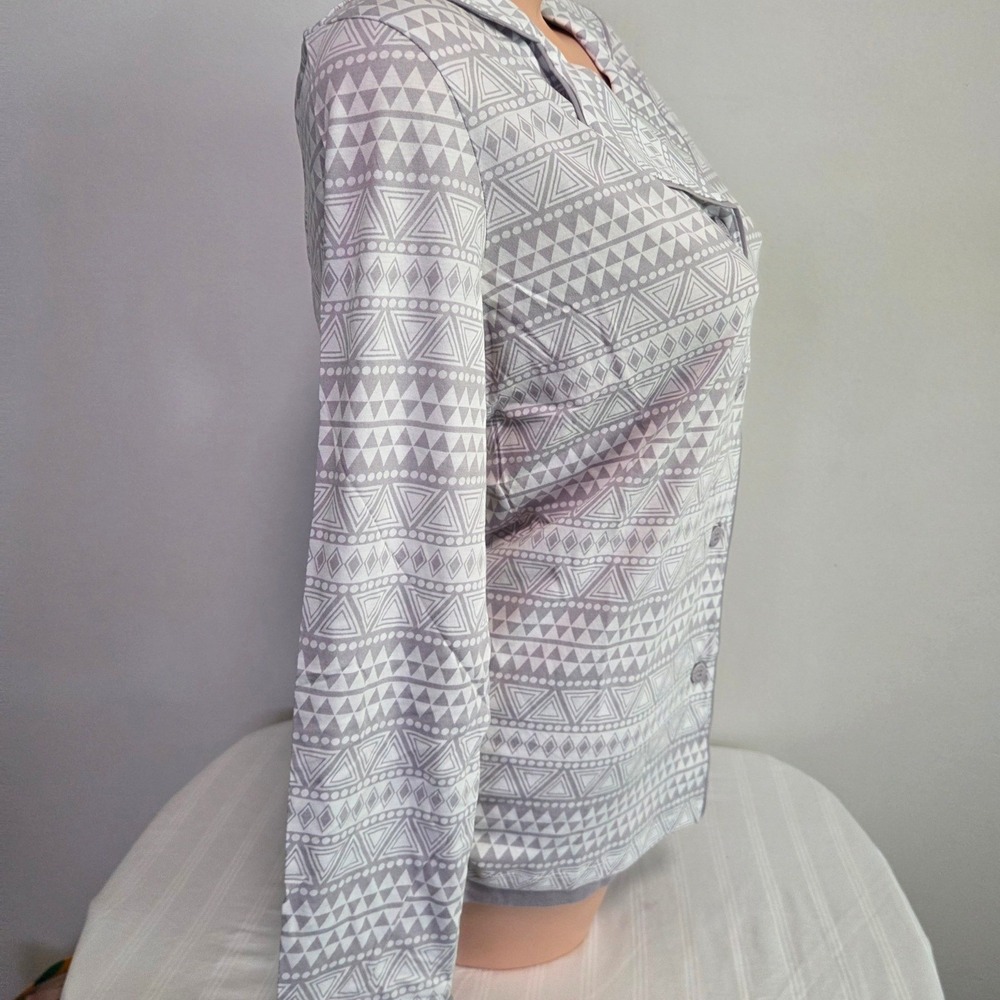 Cosabella Grey Geometric Tribal Print Pajama Set Long Sleeve Top Shorts PJ S - Picture 13 of 16